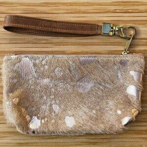 Saddlemans Metallic Leather Hide Wristlet Clutch Purse Handbag Calf Hair Wallet